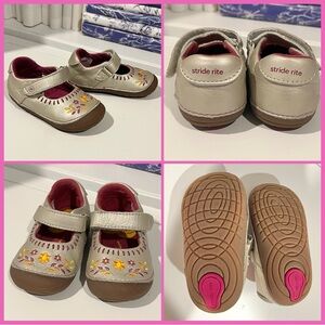 Stride Rite Baby girl toddler Metallic Baby Shoes with Floral Design Size 5.5W